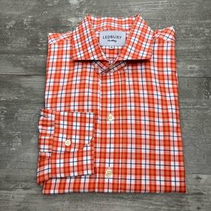 Ledbury Orange, White & Blue Plaid Dress Shirt XL